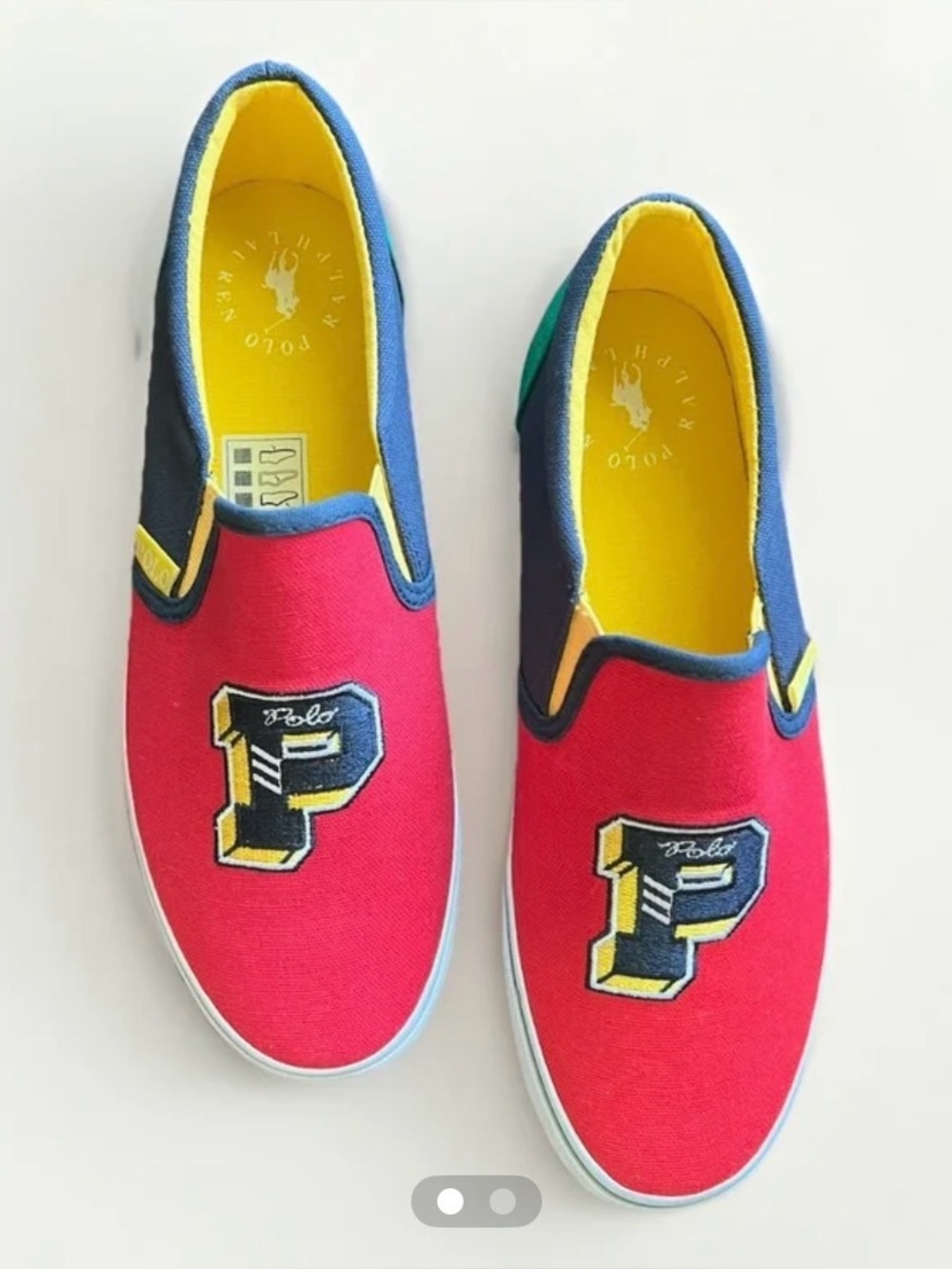 Polo Ralph Lauren Kids' Landyn P-Wing Logo Patch Canvas Slip On boys Sz 13